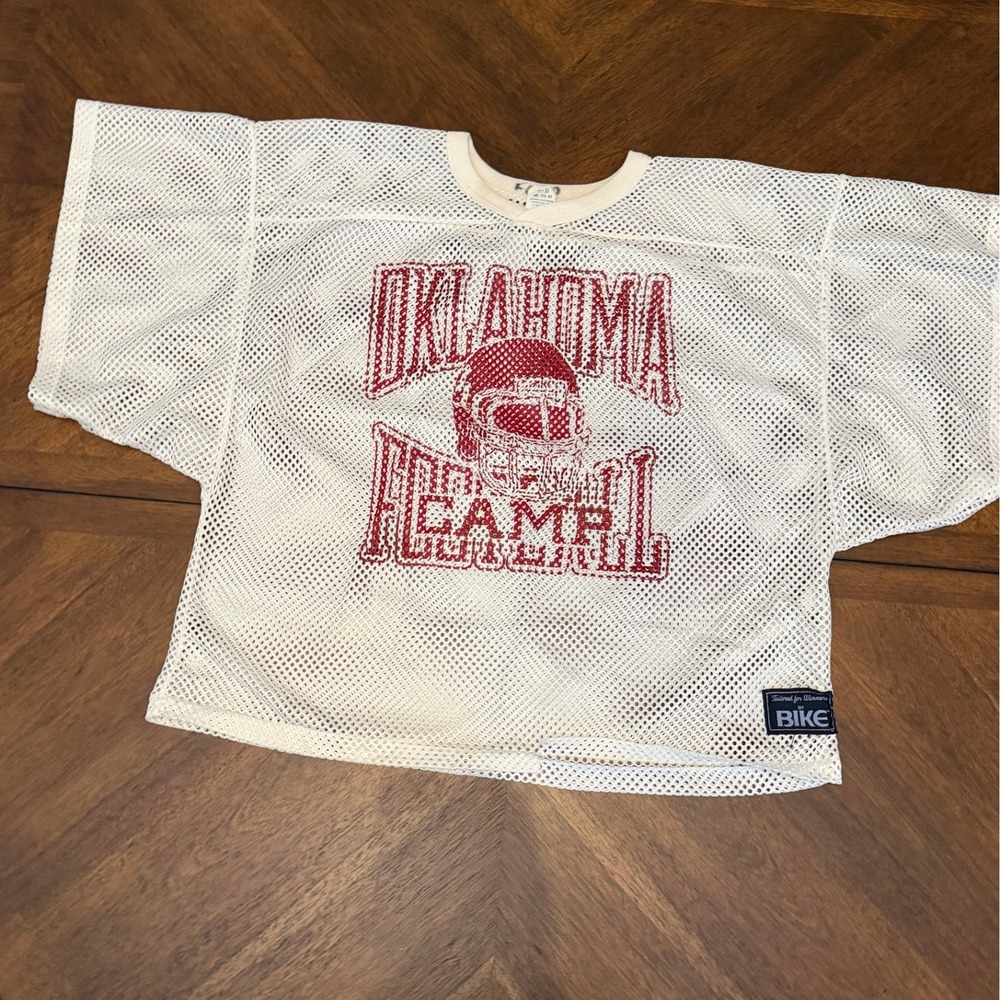 Vintage Bike Oklahoma Football Camp Mesh Jersey White Red Large XL 102525